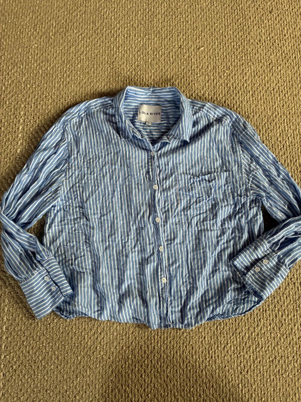 Lola River Shirt Womens XL Cotton Blue White Stripe Button Up Coastal Preppy